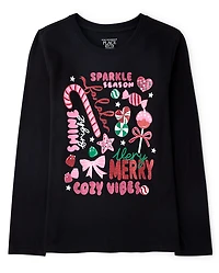 Girls Christmas Doodles Graphic Tee