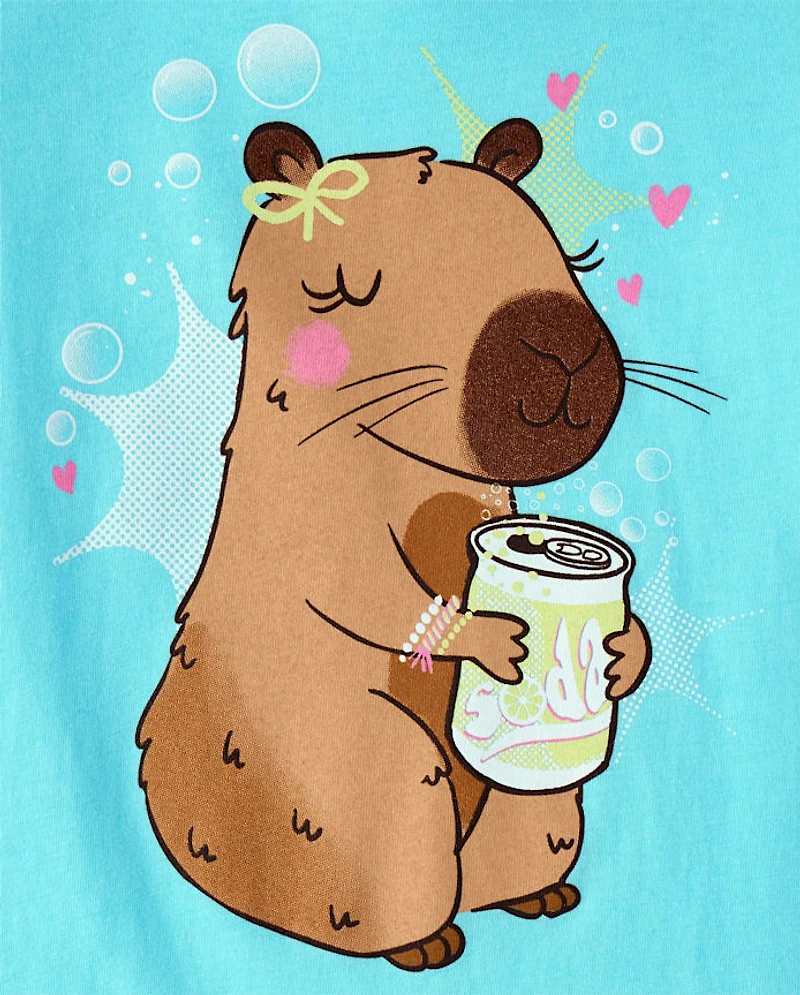Girls Capybara Drink Graphic Tee