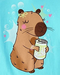 Girls Capybara Drink Graphic Tee