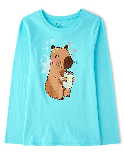 Girls Capybara Drink Graphic Tee