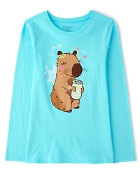 Girls Capybara Drink Graphic Tee