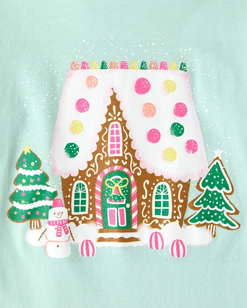 Baby And Toddler Girls Christmas Gingerbread House Graphic Tee