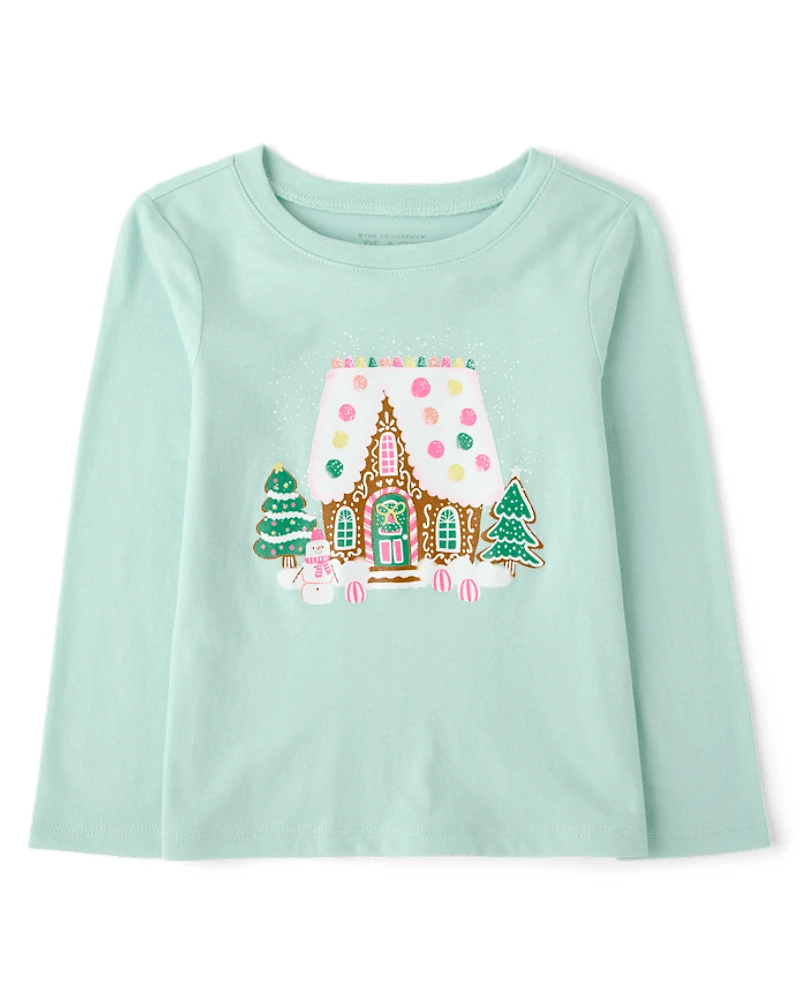 Baby And Toddler Girls Christmas Gingerbread House Graphic Tee