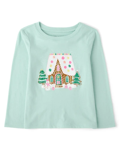 Baby And Toddler Girls Christmas Gingerbread House Graphic Tee