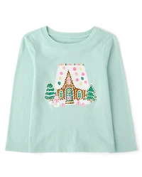 Baby And Toddler Girls Christmas Gingerbread House Graphic Tee