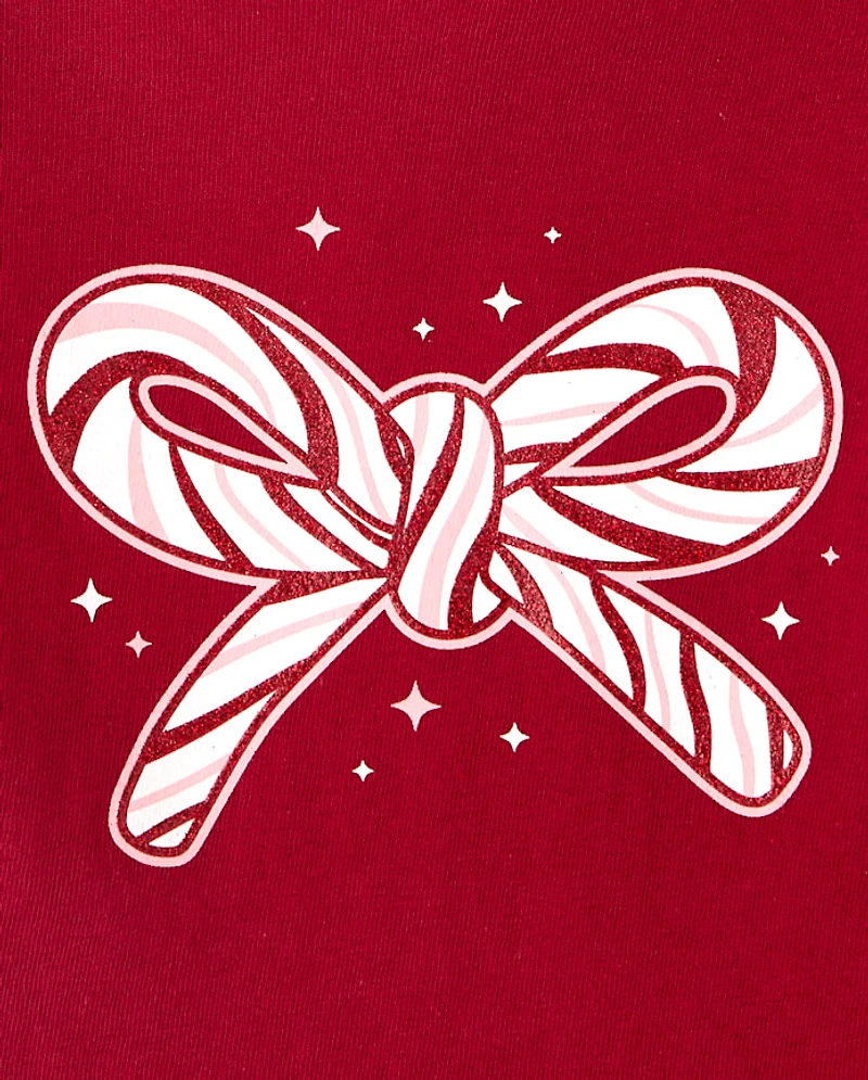 Baby And Toddler Girls Christmas Candy Cane Bow Graphic Tee