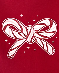 Baby And Toddler Girls Christmas Candy Cane Bow Graphic Tee