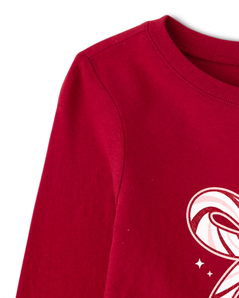 Baby And Toddler Girls Christmas Candy Cane Bow Graphic Tee