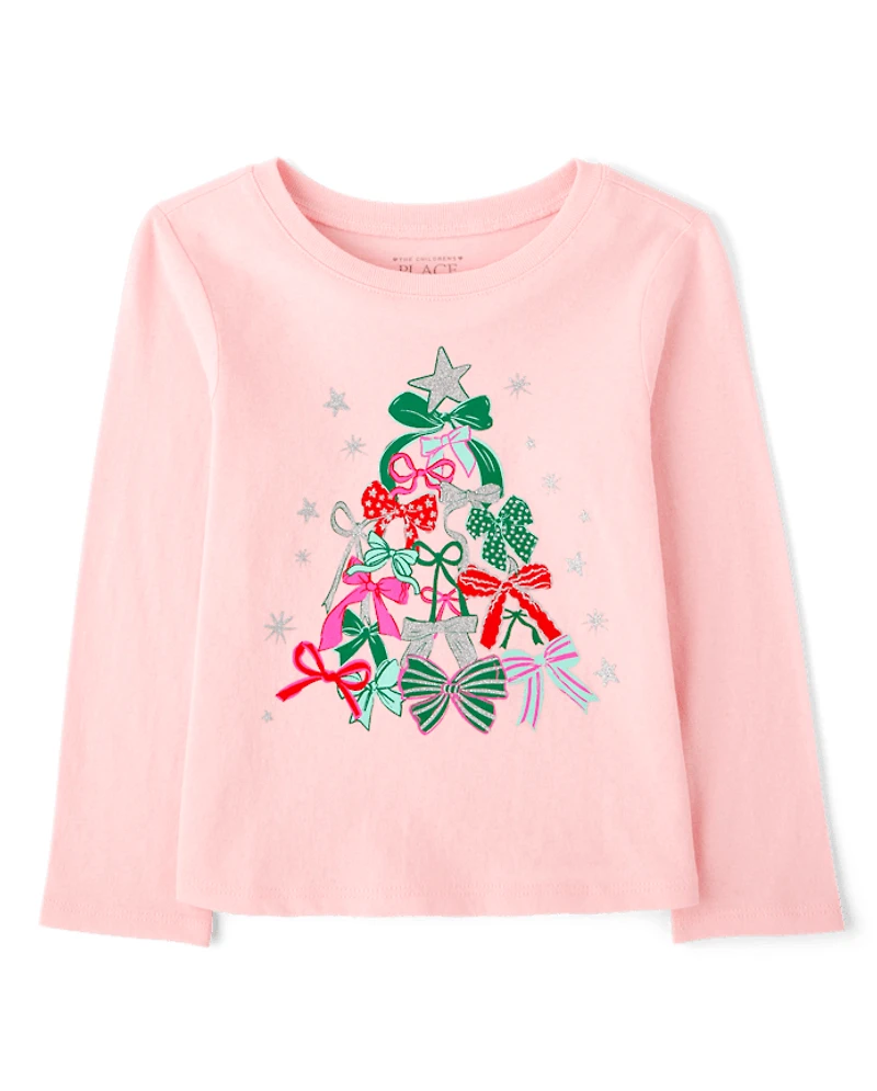 Baby And Toddler Girls Christmas Tree Bows Graphic Tee