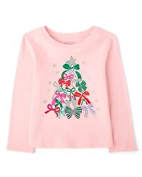 Baby And Toddler Girls Christmas Tree Bows Graphic Tee
