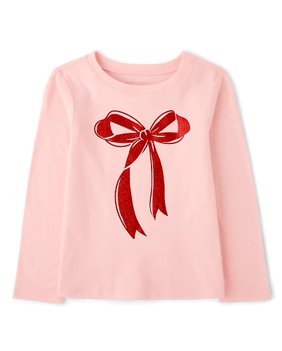 Baby And Toddler Girls Christmas Bow Graphic Tee