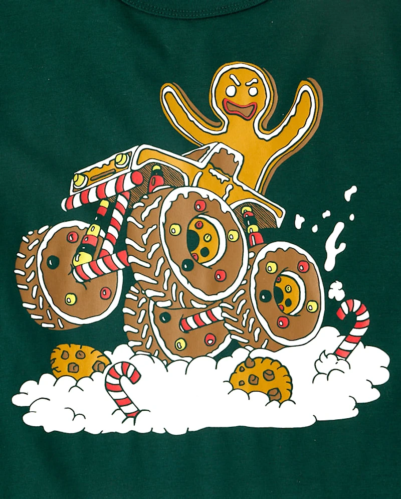 Boys Christmas Gingerbread Monster Truck Graphic Tee