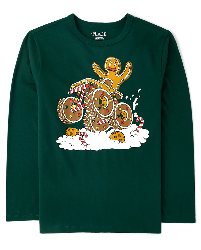 Boys Christmas Gingerbread Monster Truck Graphic Tee