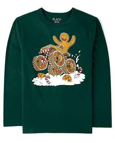 Boys Christmas Gingerbread Monster Truck Graphic Tee