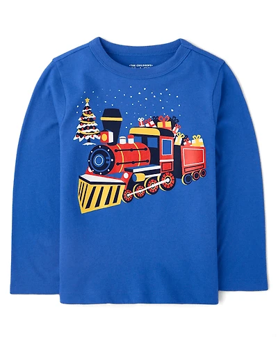 Baby And Toddler Boys Christmas Train Graphic Tee