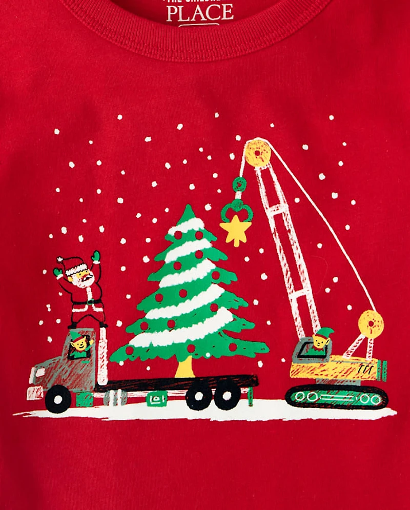 Baby And Toddler Boys Christmas Construction Vehicle Graphic Tee