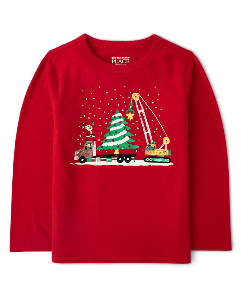 Baby And Toddler Boys Christmas Construction Vehicle Graphic Tee