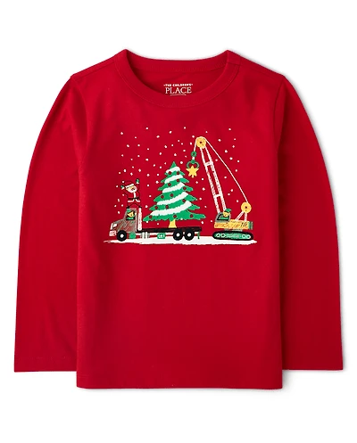 Baby And Toddler Boys Christmas Construction Vehicle Graphic Tee