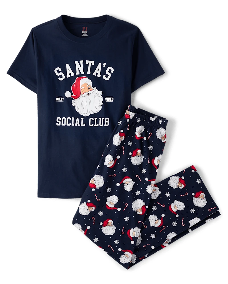Mens Matching Family Santa's Social Club Cotton Pajamas