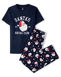 Mens Matching Family Santa's Social Club Cotton Pajamas