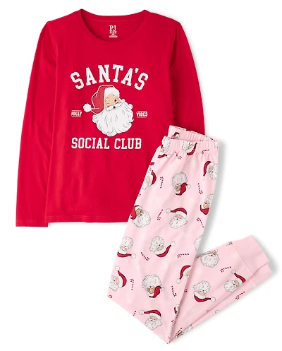 Womens Matching Family Santa's Social Club Cotton Pajamas