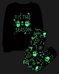 Kids Matching Family Glow Tis' The Season Snug Fit Cotton Pajamas