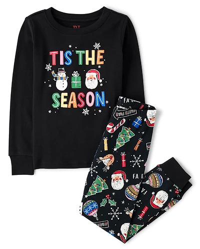 Kids Matching Family Glow Tis' The Season Snug Fit Cotton Pajamas