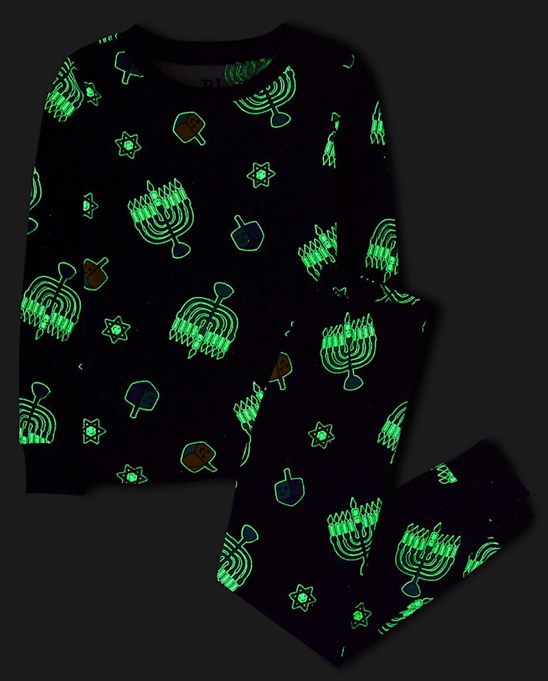 Kids Matching Family Glow Hanukkah Snug Fit Cotton Pajamas