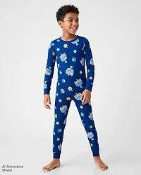Pyjamas en coton ajustés et lumineux assortis pour enfants, parfaits Hanoukka