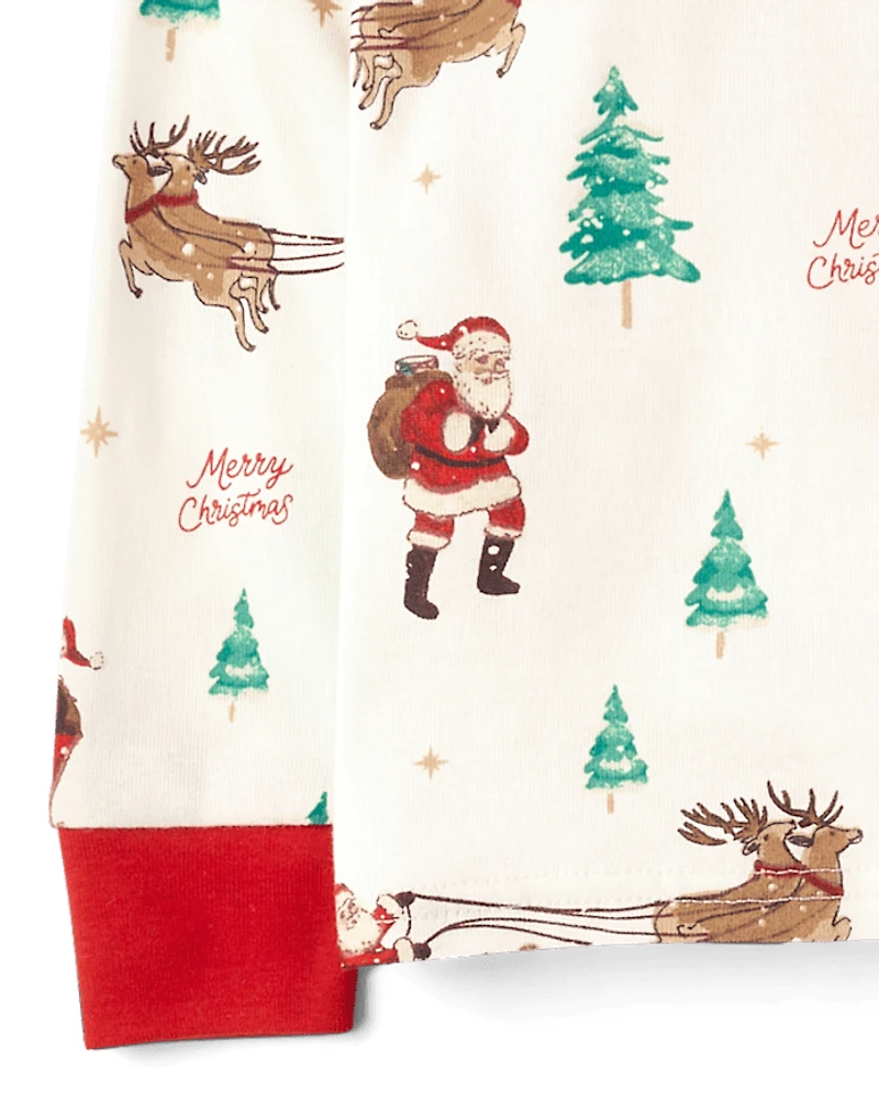 Pyjamas en coton ajustés assortis pour enfants, motif traîneau du Père Noël