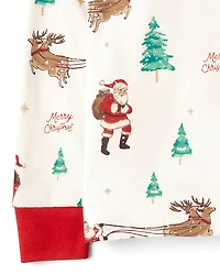 Pyjamas en coton ajustés assortis pour enfants, motif traîneau du Père Noël