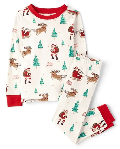 Kids Matching Family Santa Sleigh Snug Fit Cotton Pajamas