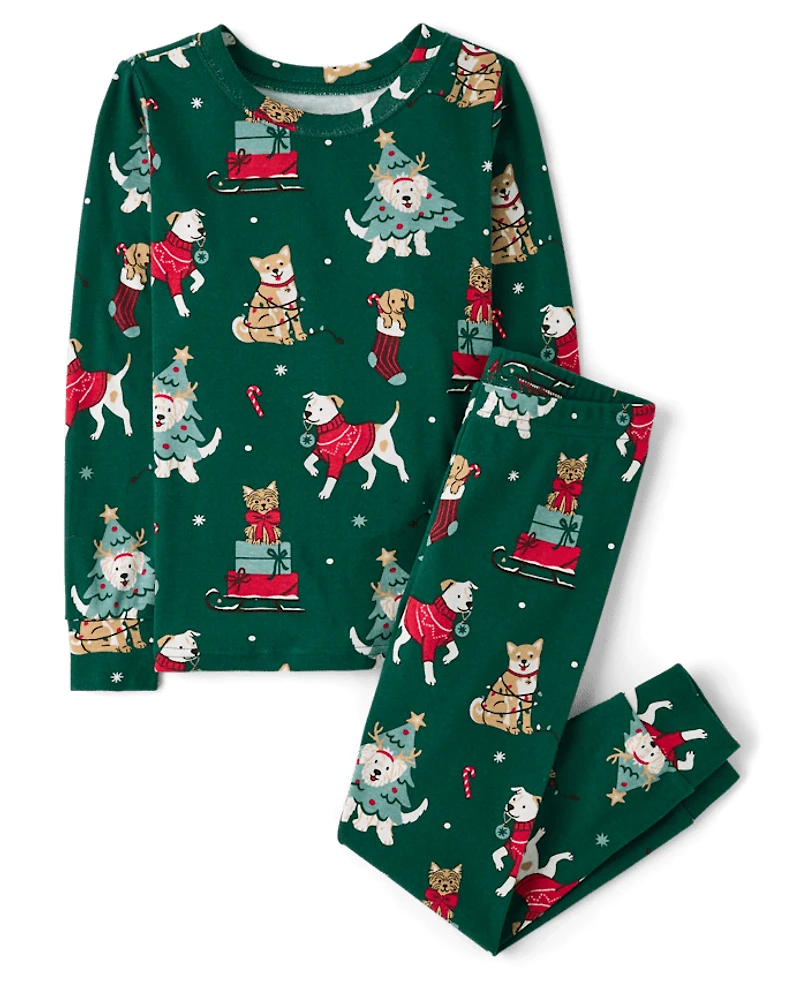 Kids Matching Family Christmas Dogs Snug Fit Cotton Pajamas