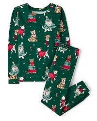 Kids Matching Family Christmas Dogs Snug Fit Cotton Pajamas