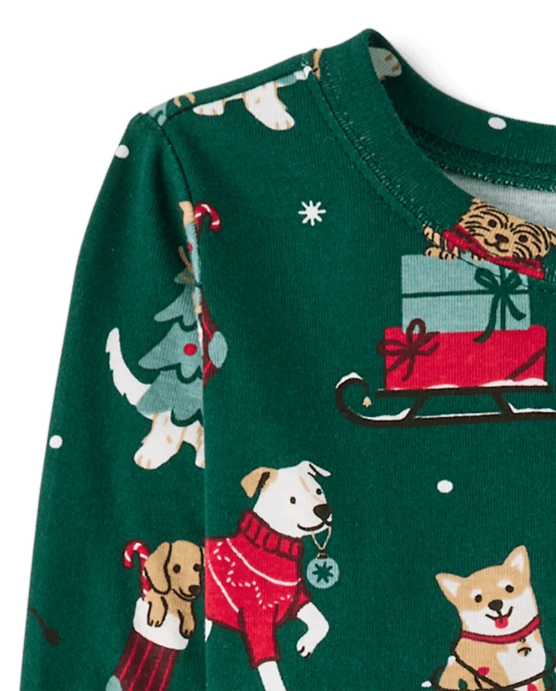 Pyjamas de Noël assortis pour enfants, motif chiens, en coton ajusté