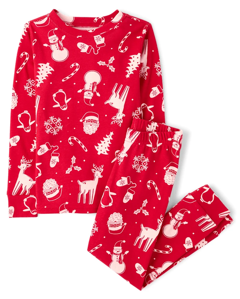 Kids Matching Family Christmas Icon Snug Fit Cotton Pajamas