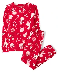 Kids Matching Family Christmas Icon Snug Fit Cotton Pajamas