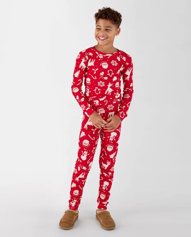 Kids Matching Family Christmas Icon Snug Fit Cotton Pajamas