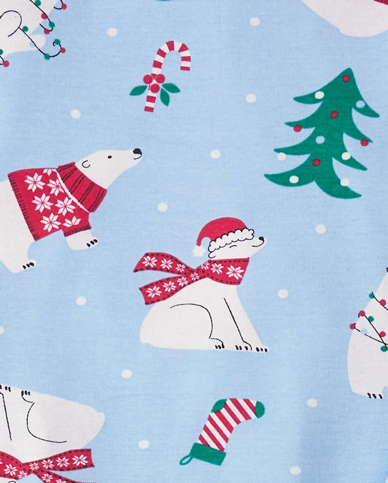 Kids Matching Family Christmas Polar Bear Snug Fit Cotton Pajamas