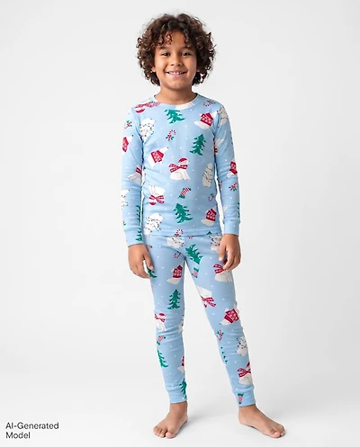 Kids Matching Family Christmas Polar Bear Snug Fit Cotton Pajamas