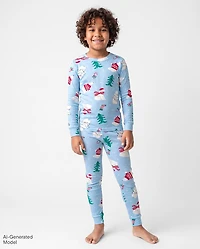 Kids Matching Family Christmas Polar Bear Snug Fit Cotton Pajamas