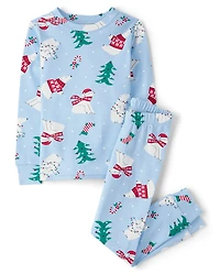 Kids Matching Family Christmas Polar Bear Snug Fit Cotton Pajamas
