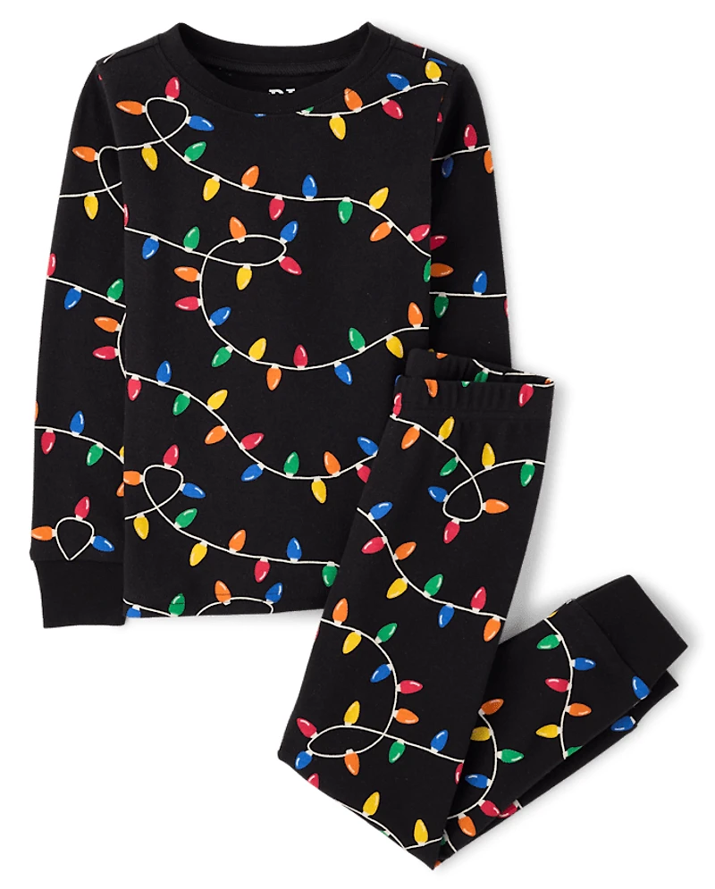 Kids Matching Family Christmas Lights Snug Fit Cotton Pajamas