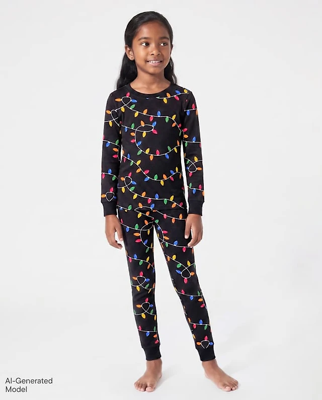 Kids Matching Family Christmas Lights Snug Fit Cotton Pajamas