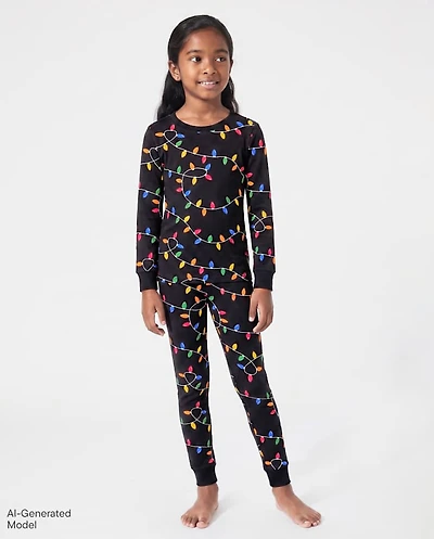 Kids Matching Family Christmas Lights Snug Fit Cotton Pajamas