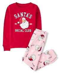 Girls Matching Family Santa's Social Club Snug Fit Cotton Pajamas