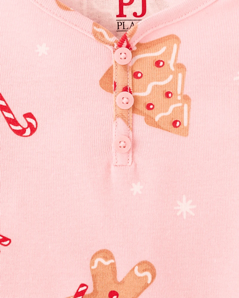 Girls Matching Family Gingerbread Snug Fit Cotton Henley Pajamas