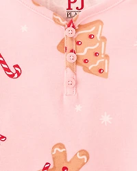 Girls Matching Family Gingerbread Snug Fit Cotton Henley Pajamas