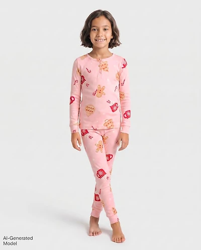 Girls Matching Family Gingerbread Snug Fit Cotton Henley Pajamas