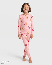 Girls Matching Family Gingerbread Snug Fit Cotton Henley Pajamas